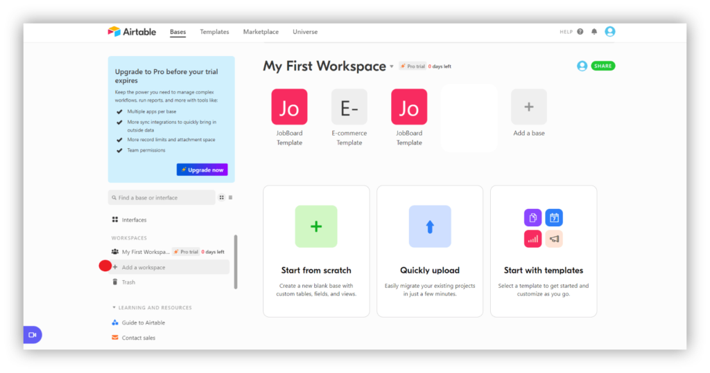 การสร้าง Workplace ใน Airtable