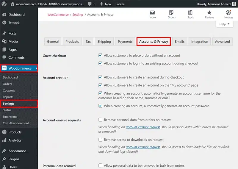 วิธีตั้งค่า WooCoomerce (Accounts & Privacy)
